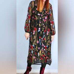 Floral Embroidered Sheer Midi Dress